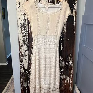 Elegant vintage Kroshetta by Papillon Crochet Cream Knit Dress women’s size 8